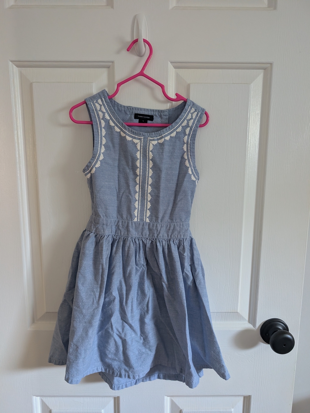 Tommy Hilfiger Girls Blue Sleeveless Cotton Blend Open Back Dress Size 5